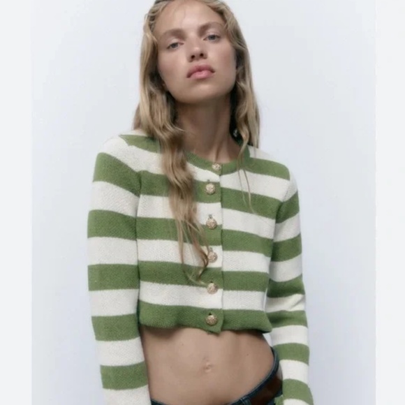 Zara Sweaters - Zara green striped cardigan